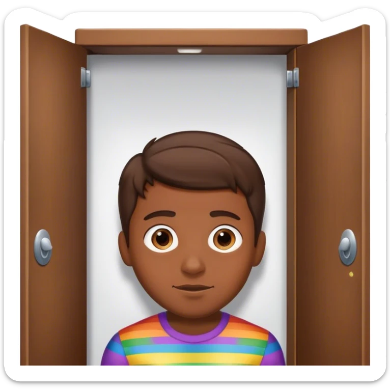 Super gay man with brown hair peeking out of a closet sticker