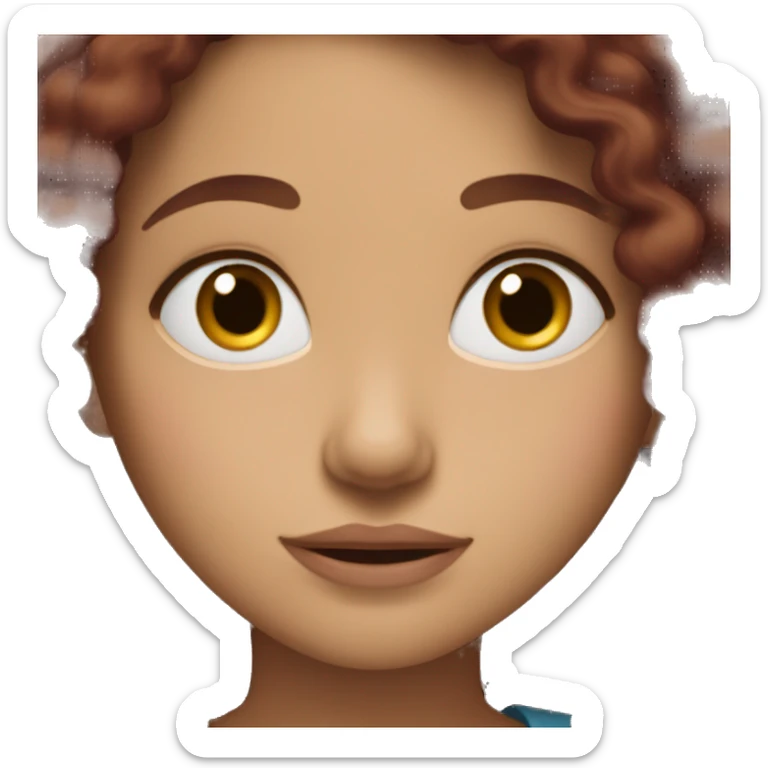 girl with long brown, curly wavy hair and fair skin wearing burgundy sticker