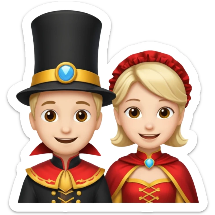 crie uma imagem com duas crianças fantasiadas brincando, um menino e uma menina sticker