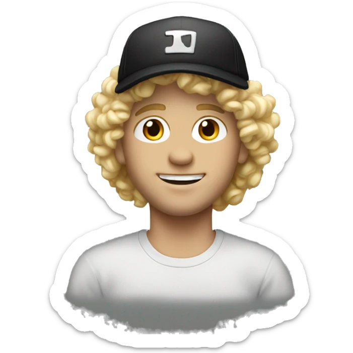 realistic male portrait in black cap, backwards, blonde hair and curly sticker