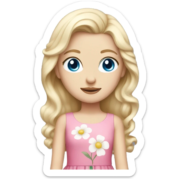 Blonde white girl with blue eyes and pink dress with flower in hair sticker