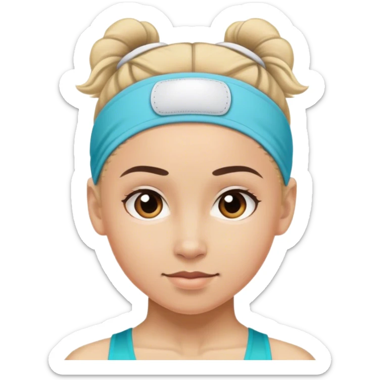 The face of a gymnast in a sports headband sticker