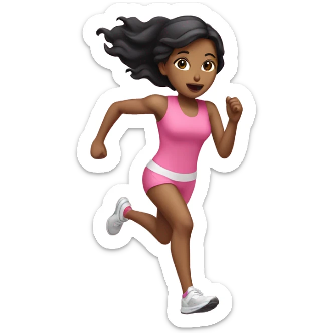 Running girl(black hair, white skin) in a pink outfit sticker