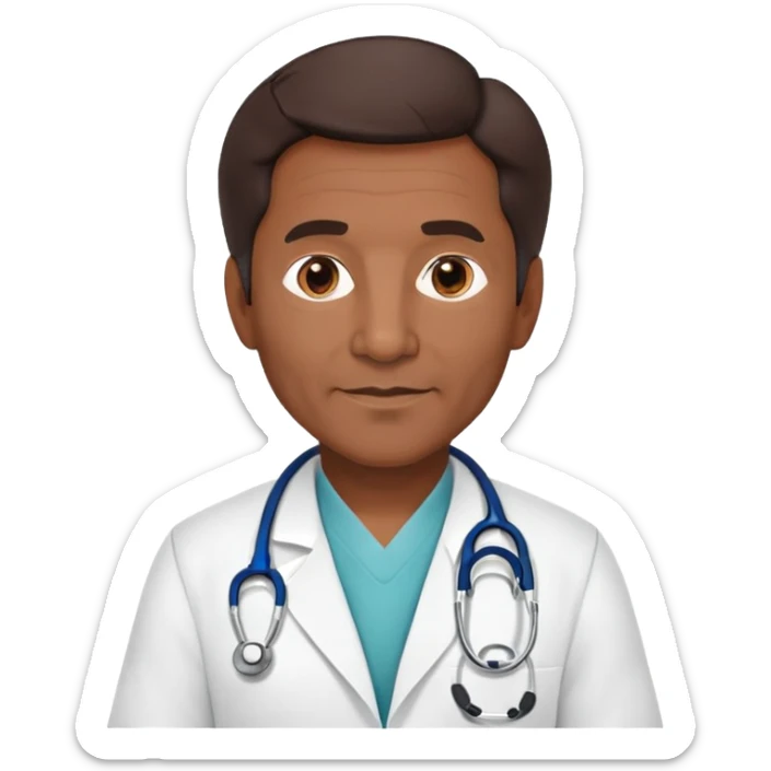 mature 60 year old male doctor with stethoscope, dark brown hair, medium-dark skin tone, cinnamon skin tone, professional sticker