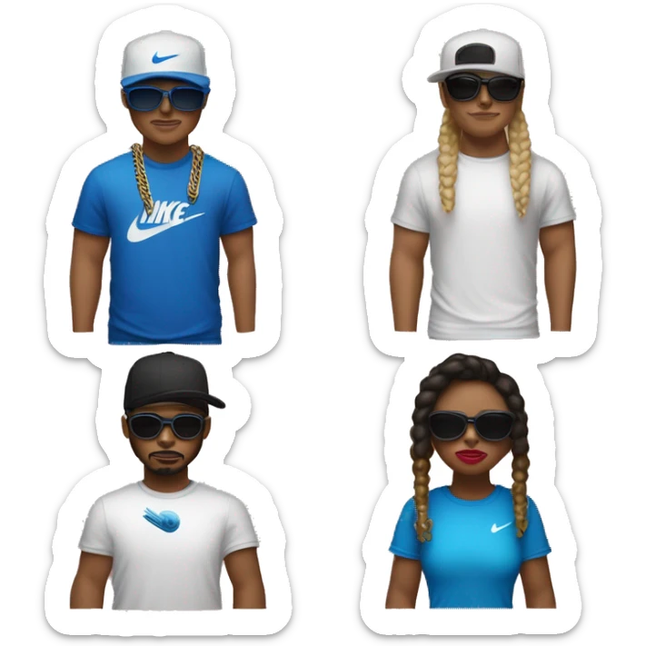 una rata blanca con gorra Nike, con lentes de sol, camisa negra, pantalones de mezclilla azules, cabello negro y cola de rata rosa con cadenas de oro con la palabra oof  sticker