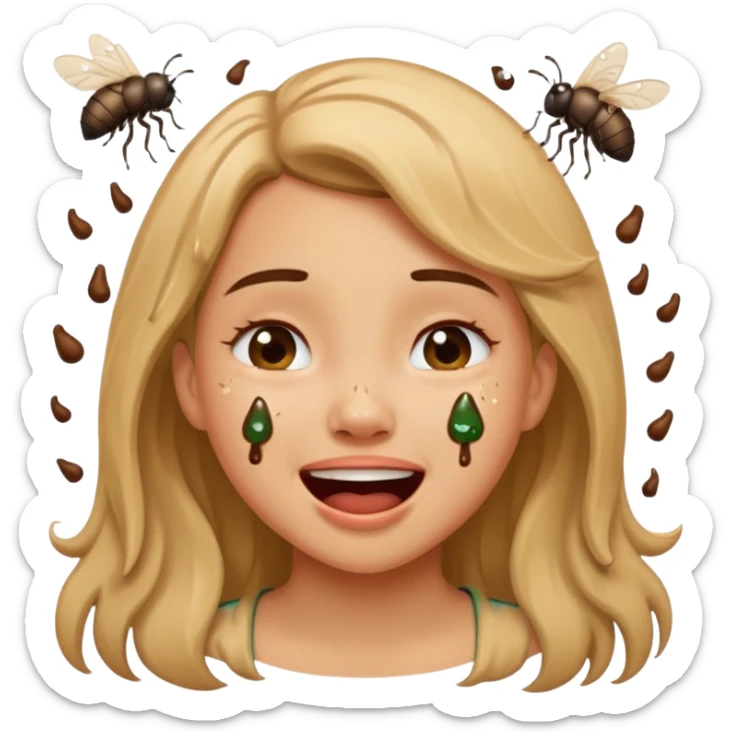Fille caca qui pu et pleure de rire avec des mouches autour sticker