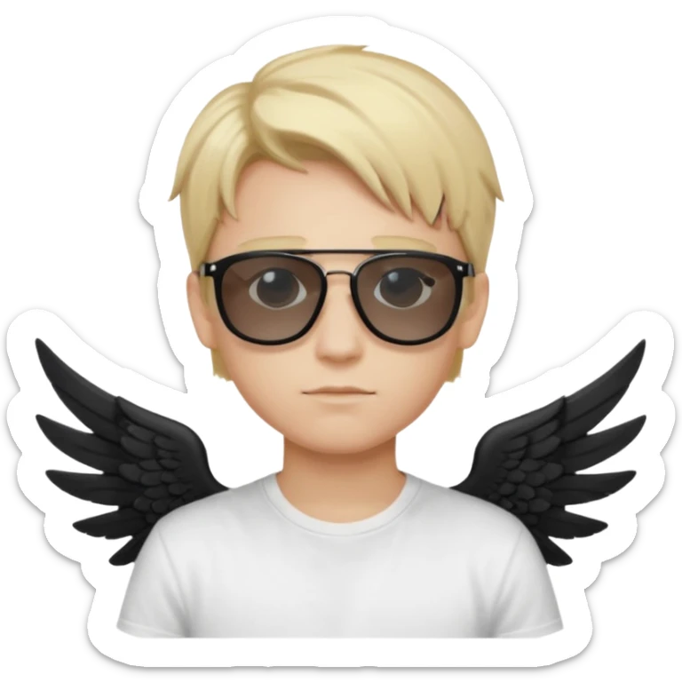 Fallen Angel, blonde hair, black wings, white T- shirt, brand Prada sunglasses, boy  sticker