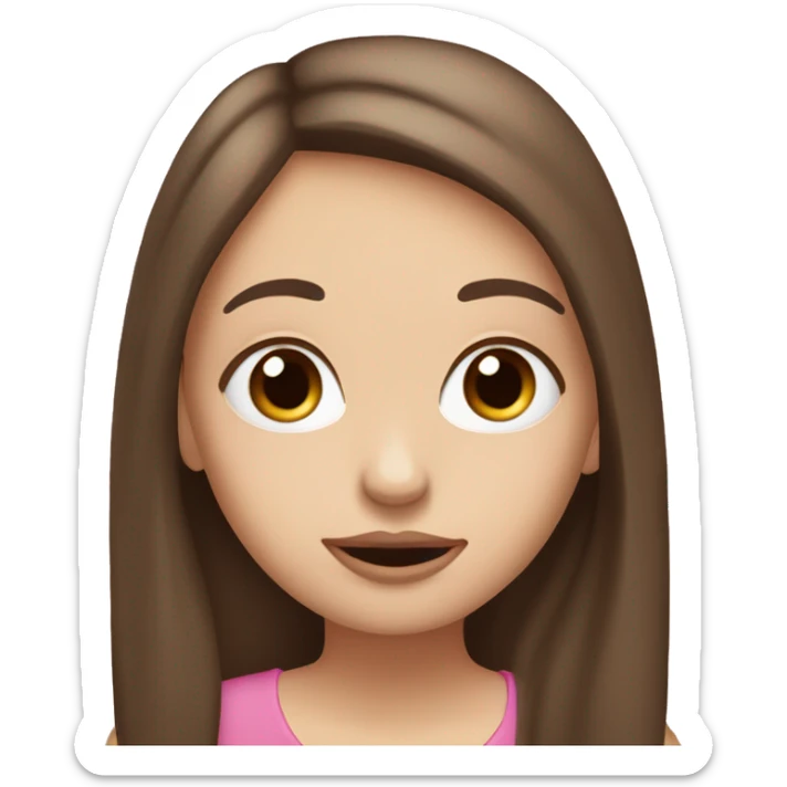 White girl with straight brown hair, pink lips, and hazel eyes looking to the side, making a grossed out face ￼ sticker