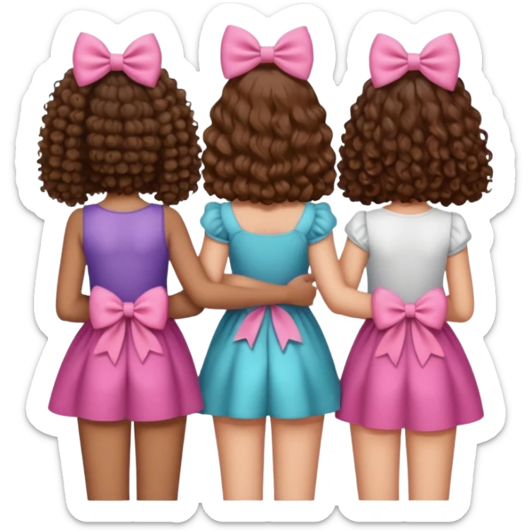 5 besties side by side from behind 2 girls with curly hair and the rest straight hair with bows in their hair sticker