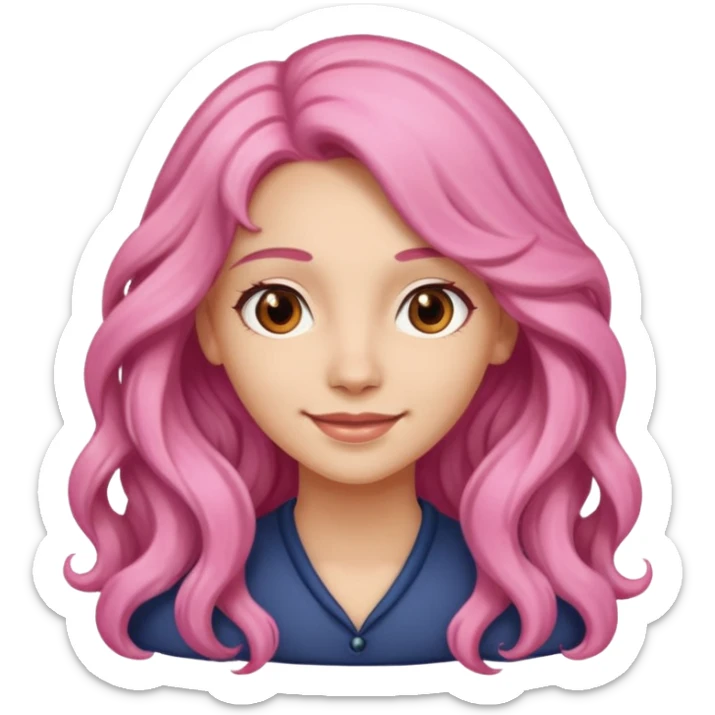 A light-skinned woman with long wavy pink hair, brown eyes, and a gentle smile. sticker