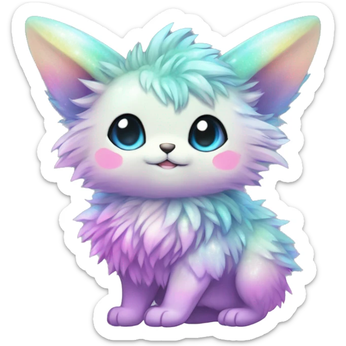 Shiny Sparkly Colorful Fluffy beautiful fantasy Kawaii Ethereal Anthro Sona Fakemon-animal Full Body sticker