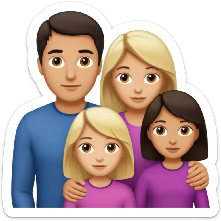 Familia de 4 personas : Hombre pelo oscuro, Mujer pelo cafe, hija 1 pelo mono , hija 2 pelo oscuro. sticker