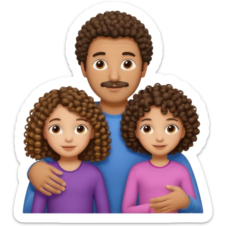Brown dad with his two daughtersbone who is 5 and has curly hair and one who isn3 who has curly hair mixed race sticker
