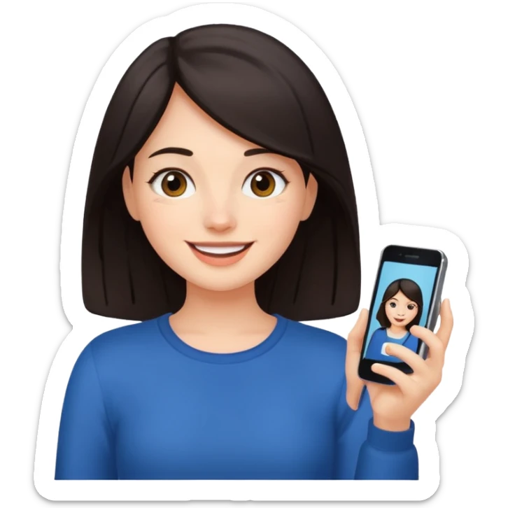 quiero crear una chica con una movil como si estuviese grabando vlog con el pelo oscuro  sticker
