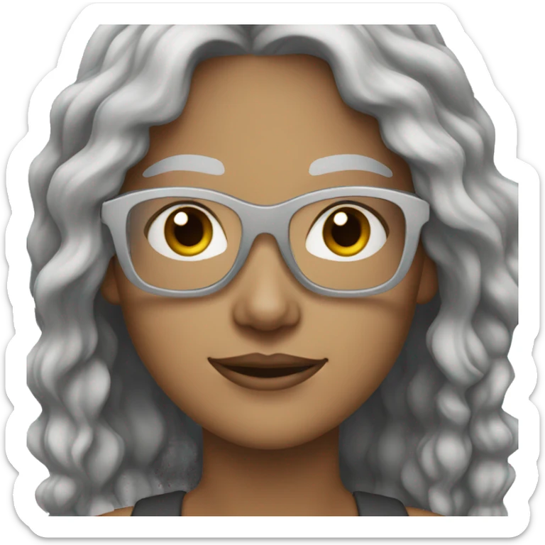 Black glasses Caucasian Woman brown eyebrows grey hair white skin sticker