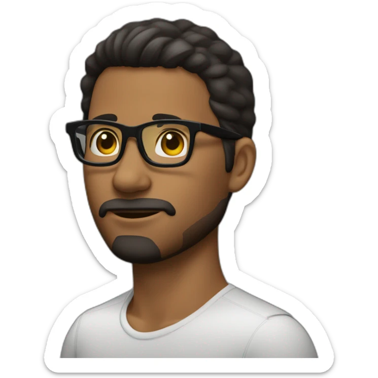 cara de hombre con pelo corto negro usando lentes y con apariencia pensativo sticker