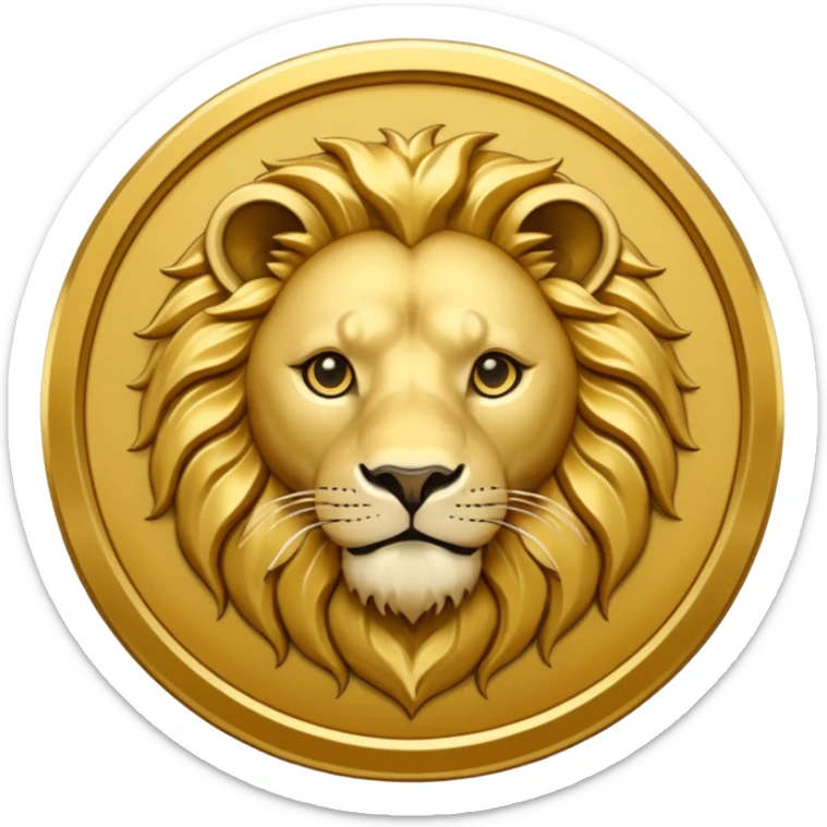 Fais un emoji de pièce d'or ronde avec l'inscription "F" dessus et un lion très détaillé gravé sur la pièce. Le F et le lion doivent être très lisible ainsi que les détails autour de la pièce.Le lion doit être gravé et en 2D il doit pas ressortir, il doit être subtile, le F doit être très visible sticker