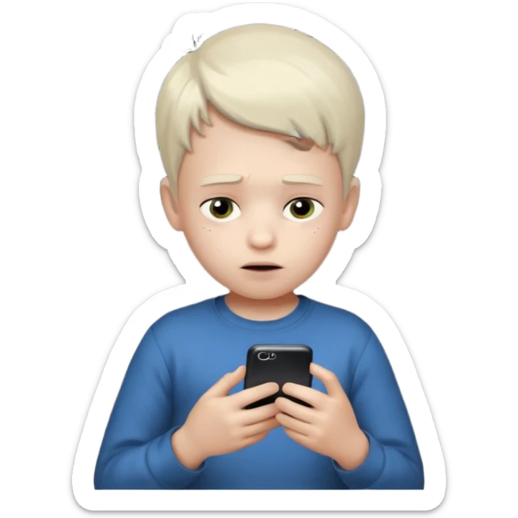 un niño de entre 3 - 10 años jugando con su celular, cansado en una habitacion apagada, el niño tiene piel blanca

 sticker