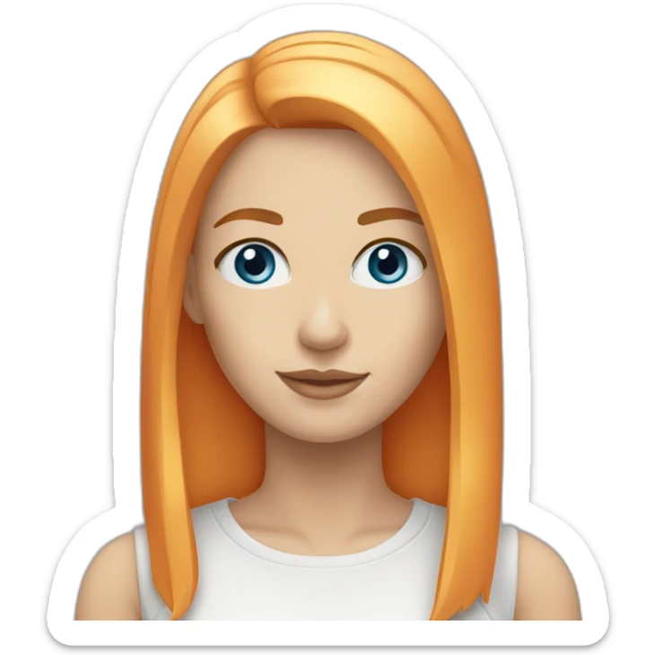 women blue eyes, shoulder-length straight blond-orange hair, white skin and slight smile sticker