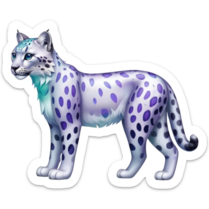 Colorful vibrant transparent iridescent luminescent ethereal fantasy-lynx-snow-leopard-animal, full-body sticker