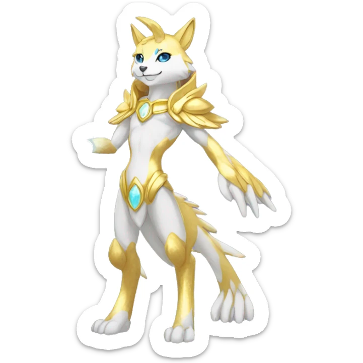 Anthro Sona Colorful Godly Celestial Shiny Fakemon Fantasy Creature Full Body sticker