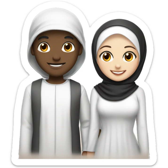 Happy couple boy with black hair and white hijab girl  sticker