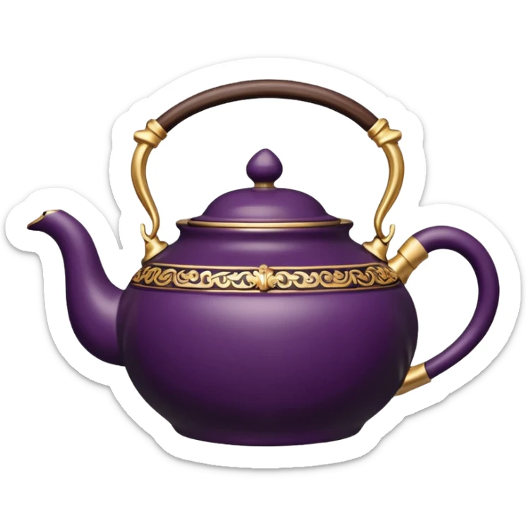 18th century realistic detailed dark plum color tea pot with realistic 14k gold  sticker