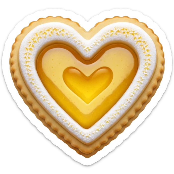 Realistic shortbread cookie in the shape of a heart with color of lemon jelly middle filling and sprinkled powder sugar on top. sticker