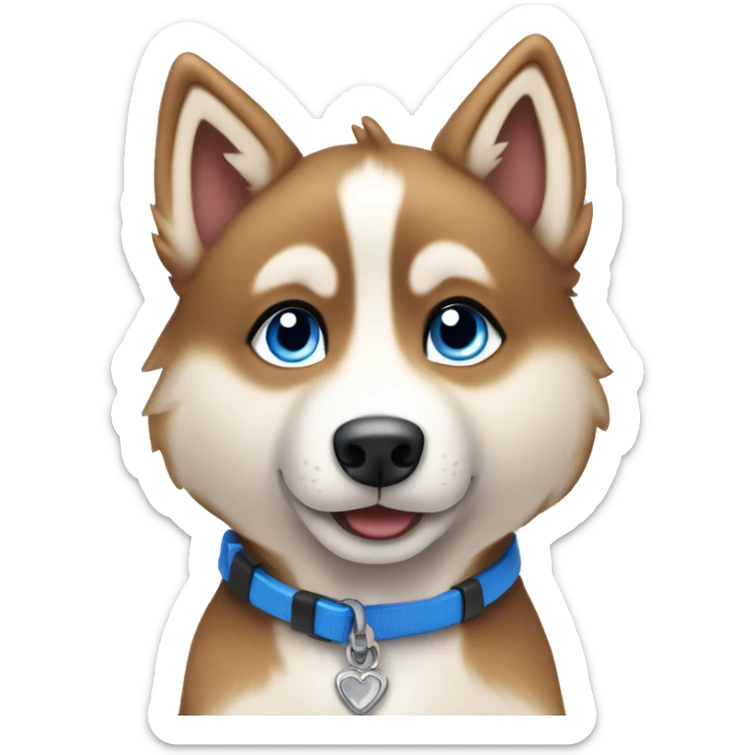  Caramel Frappe Brown husky puppy sitting head tilted gazing at viewer with blue eyes sticker