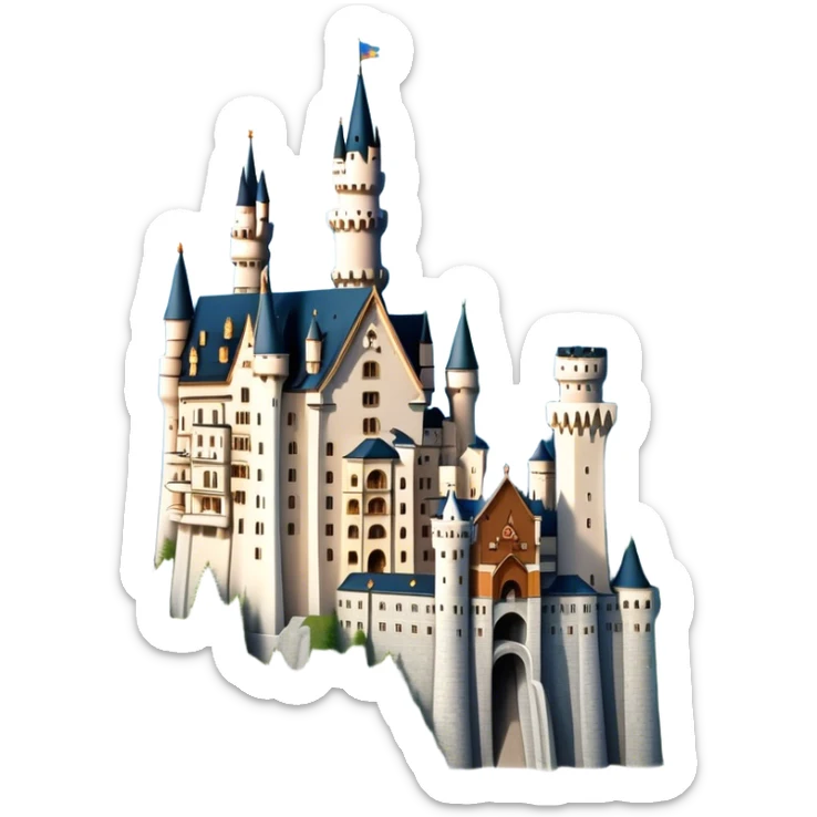 Cinematic Realistic Neuschwanstein Castle Landmark Emoji, depicted as the fairy‚Äêtale castle set against a mountainous backdrop rendered with dramatic lighting and intricate textures. sticker