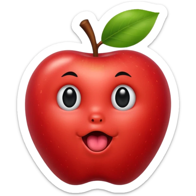 Create an emoji of a red apple with black eyes and a black line for a mouth with its tongue barely sticking out sticker