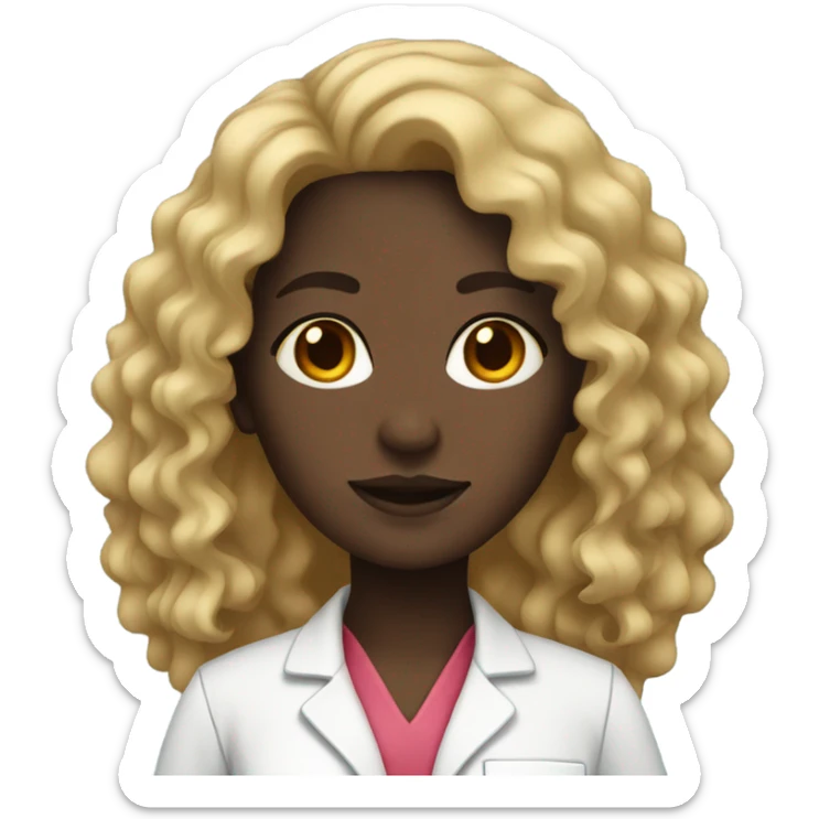 woman dark skin long curly hair with a doctor uniform sticker