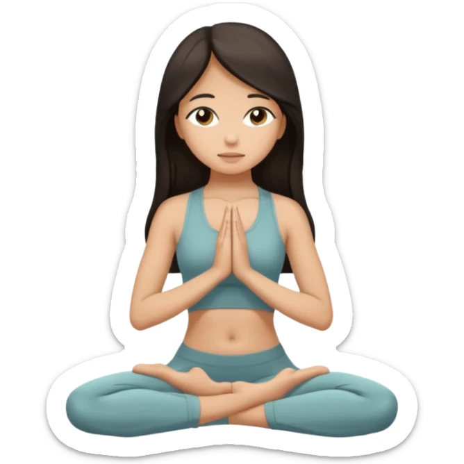 Olive tones Christian girl praying long dark hair in neutral color yoga set sticker
