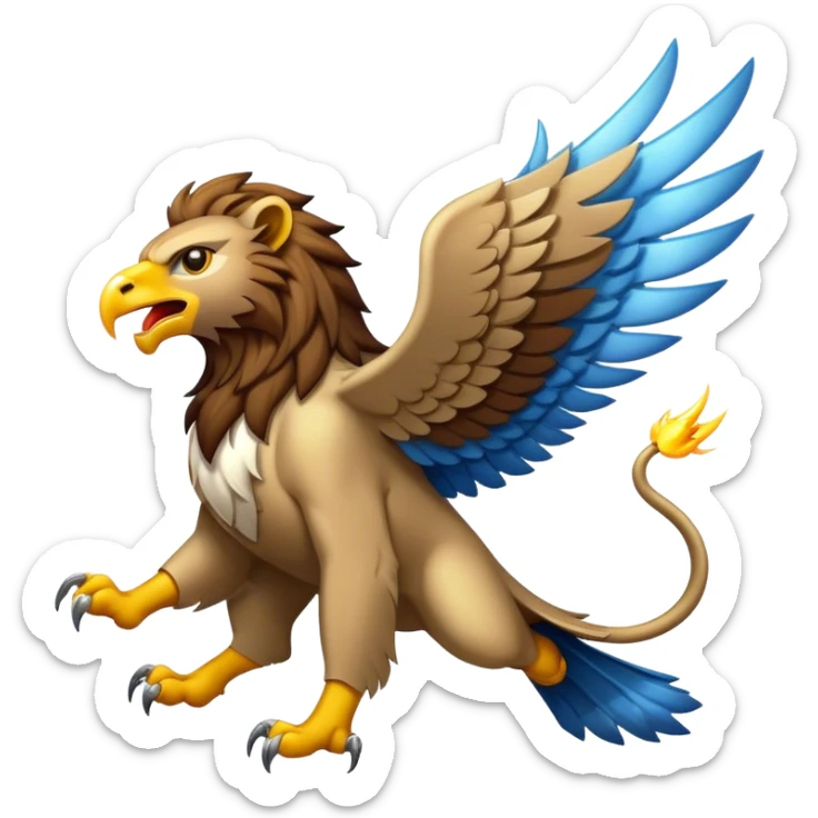 A hybrid of a falcon and a lion, with thundercloud wings and lightning crackling from its beak sticker