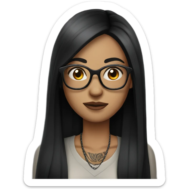 Woman with long straight black hair and glasses with fair skin and tattoos sticker