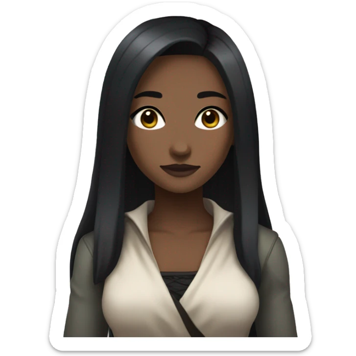 Generate an emoji of a black female with a medium-dark skin tone with long and straight black hair that has an outfit and eyes like Nezuko from the anime show Demon Slayer sticker