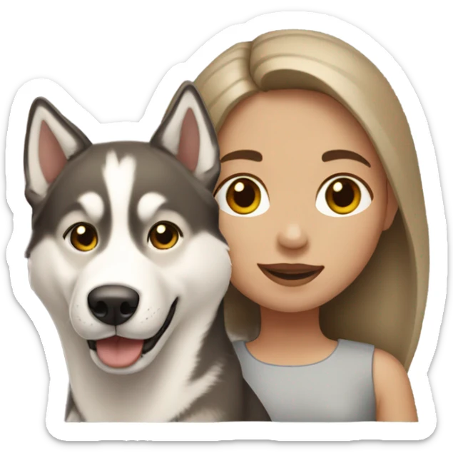 Pale brown hair  girl holding a Husky golden  sticker