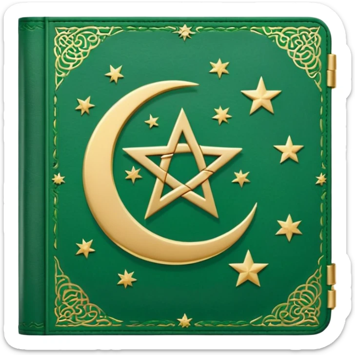 Closed Quran with the Islamic Symbol on it (moon and star) green from left to right sticker