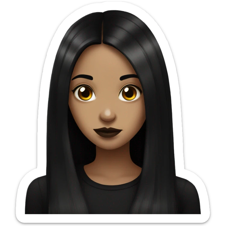 Brown goth girl with long black hair portrait  sticker