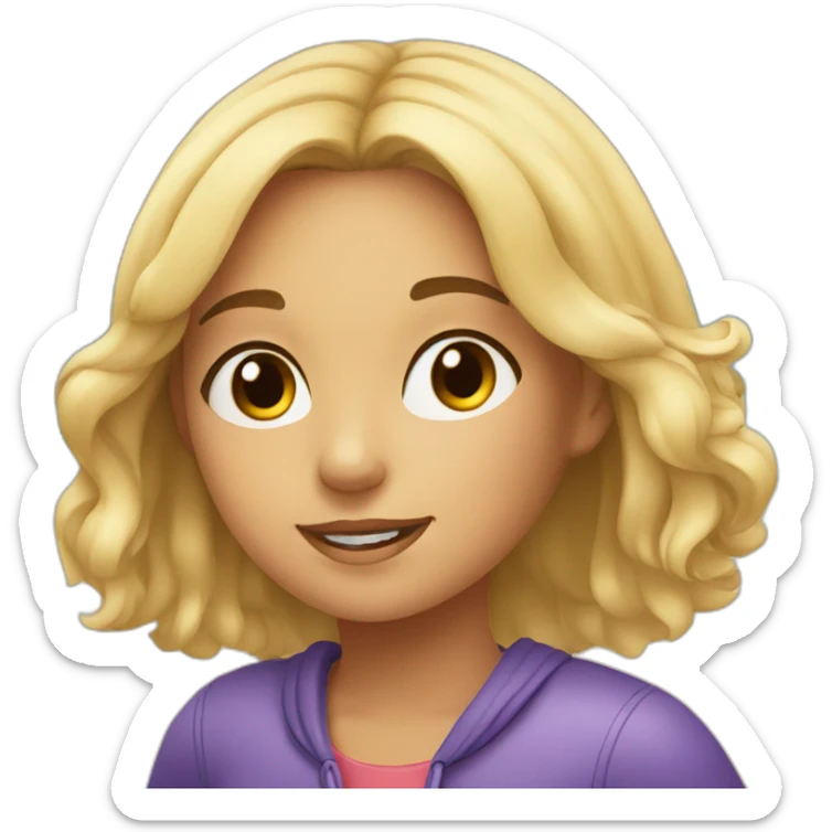 a blonde girl with brown eyes on the beach with a lobster sticker