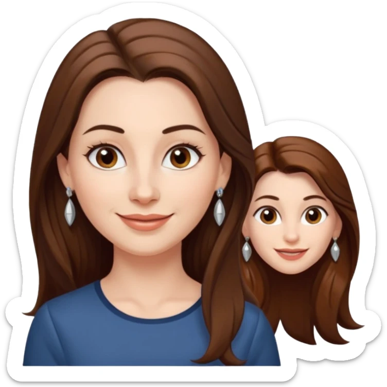 Head without neck of a 35-year-old woman, white skin, long brown hair combed to the left side and small silver earrings, small lips and pointed nose, brown eyes. sticker