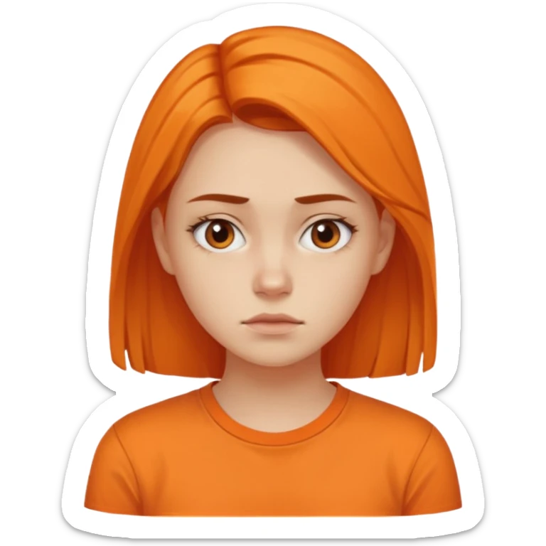 25 year old woman in orange shirt, she looks like she is in pain sticker