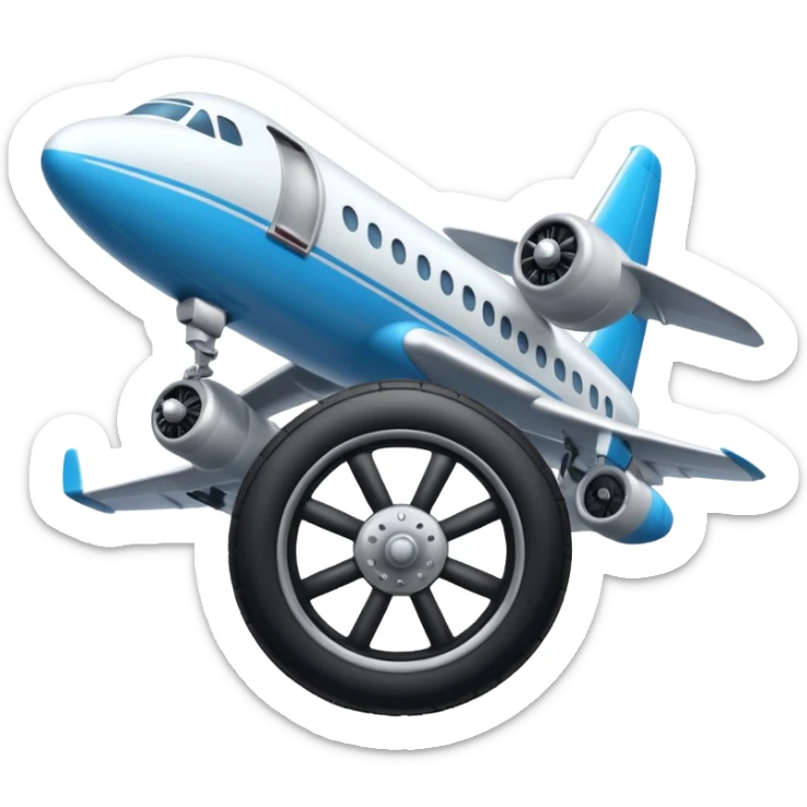he aircraft's landing gear is one inflated, plump wheel with a strut, black in color, cartoon-style sticker