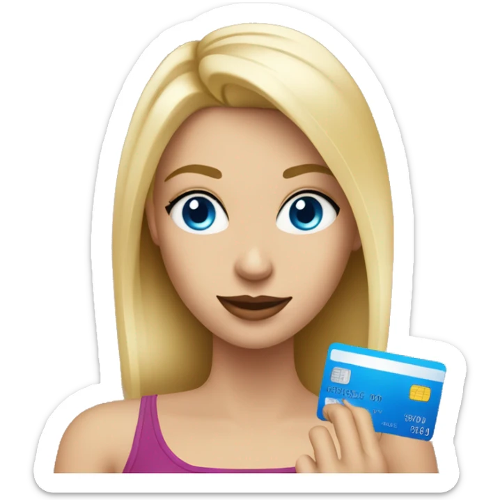 Pretty Blonde woman with blue eyes holding a credit card  sticker