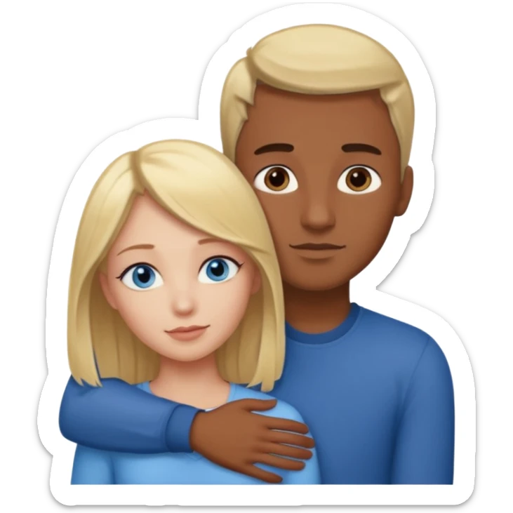 blonde hair blue eyes woman embracing a taller man who has brown skin and dark brown hair sticker