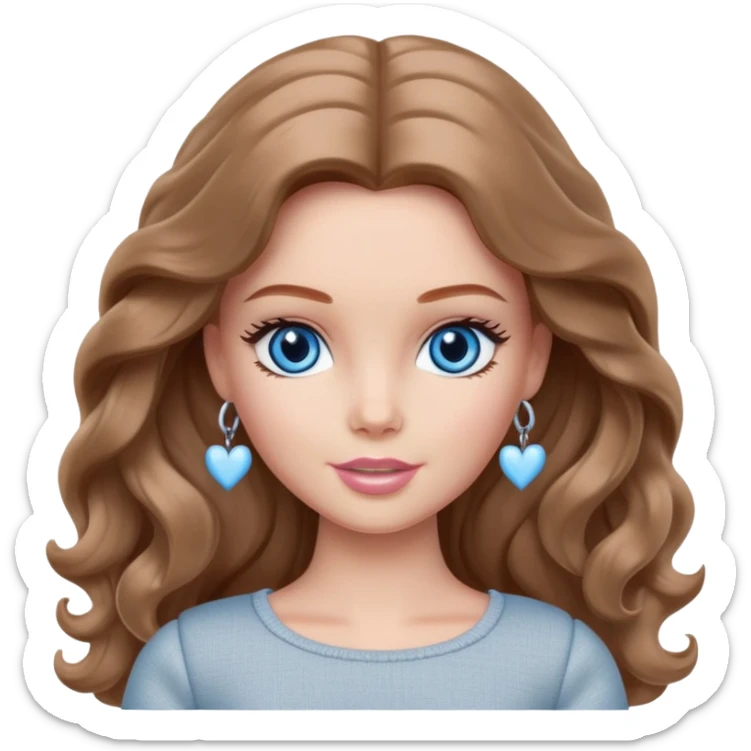There are grey hearts all around Barbie girl Chestnut long wavy hair and blue eyes is In pale grey clothes sticker