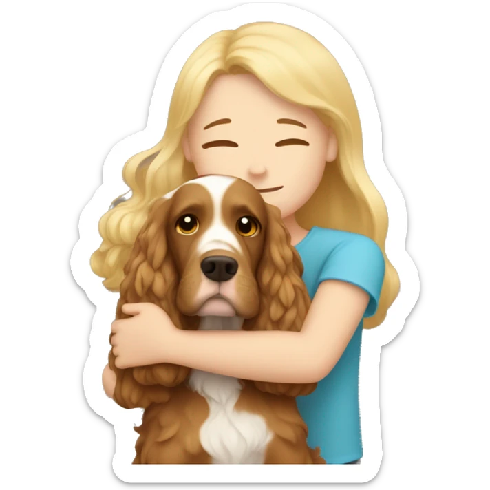Brown hair Girl hugs an Blonde Boy with golden cocker spaniel  sticker