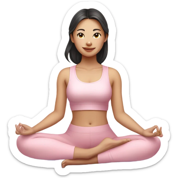 Asian yoga beautiful girl in light pink clothes sitting on a yoga mat sticker
