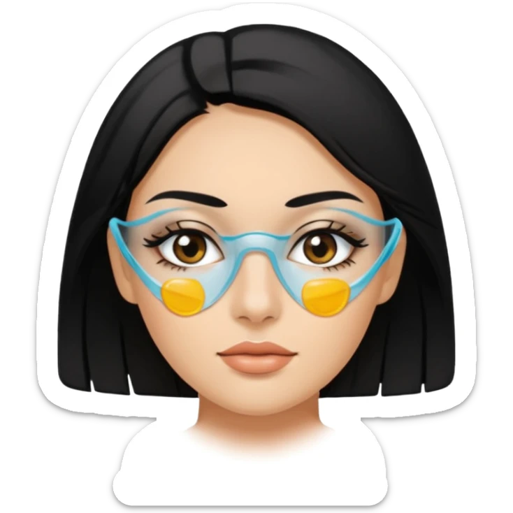 make an emoticon of a woman that has gel-like under eye patches of skincare of transparent color and make the woman slightly indian with only skintone and hair and no other such element and make the patches slightly bigger while keeping them transparent sticker