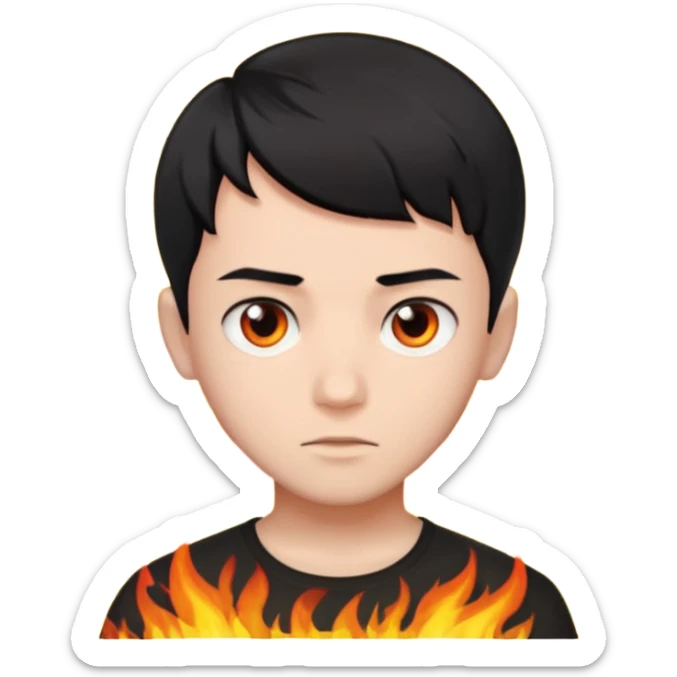 An Emoji of boy with short black hair, who can be described by three words: risk-taker, fire, realist sticker